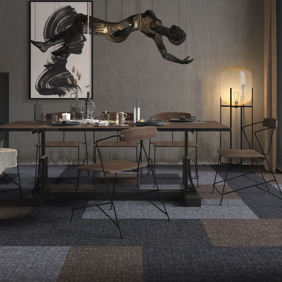 Alfombra Palmeta Quiet azul F80423 50x50