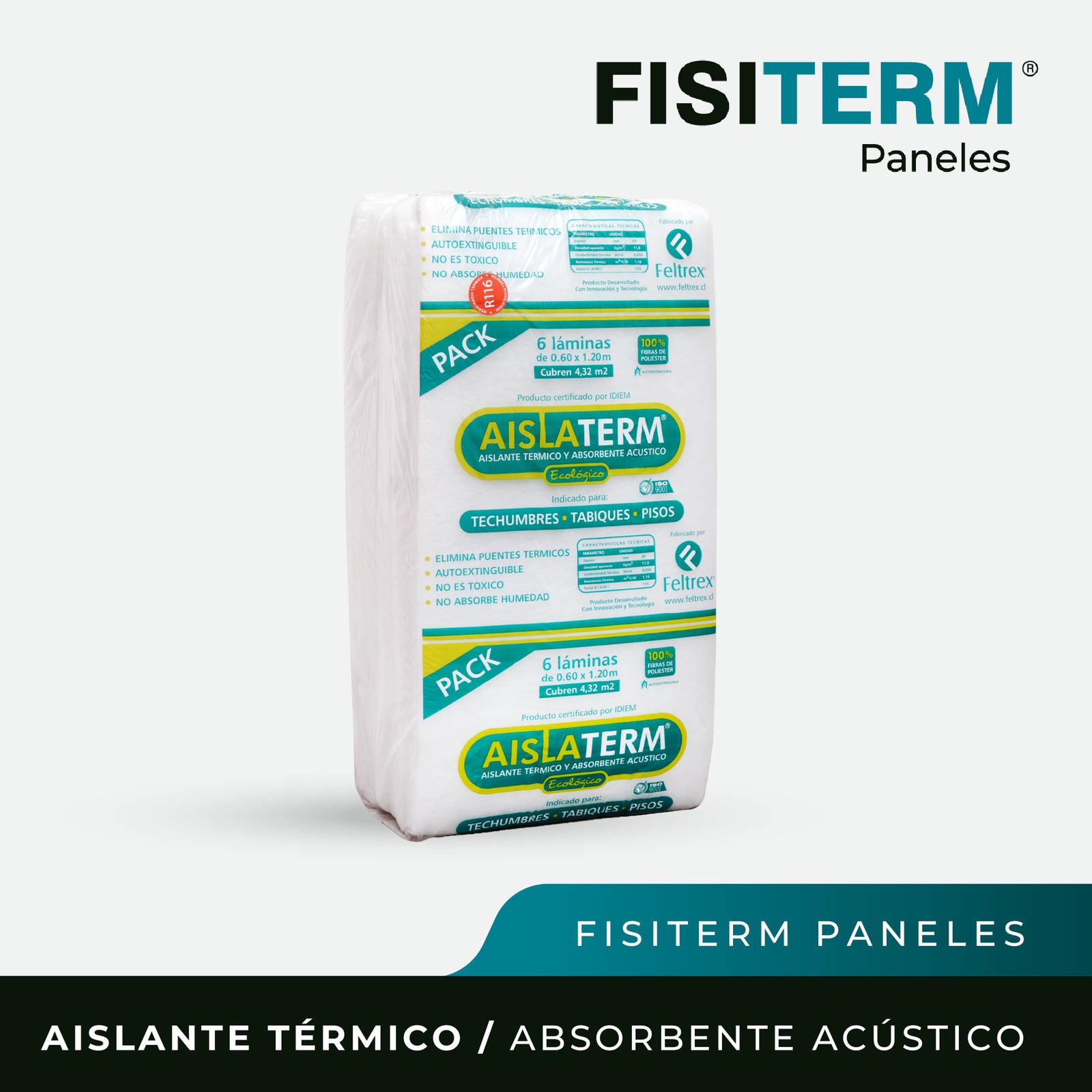 Aislante Fisiterm Paneles - 65mm 1.20 x 0.60 Mts - Pack 6 laminas