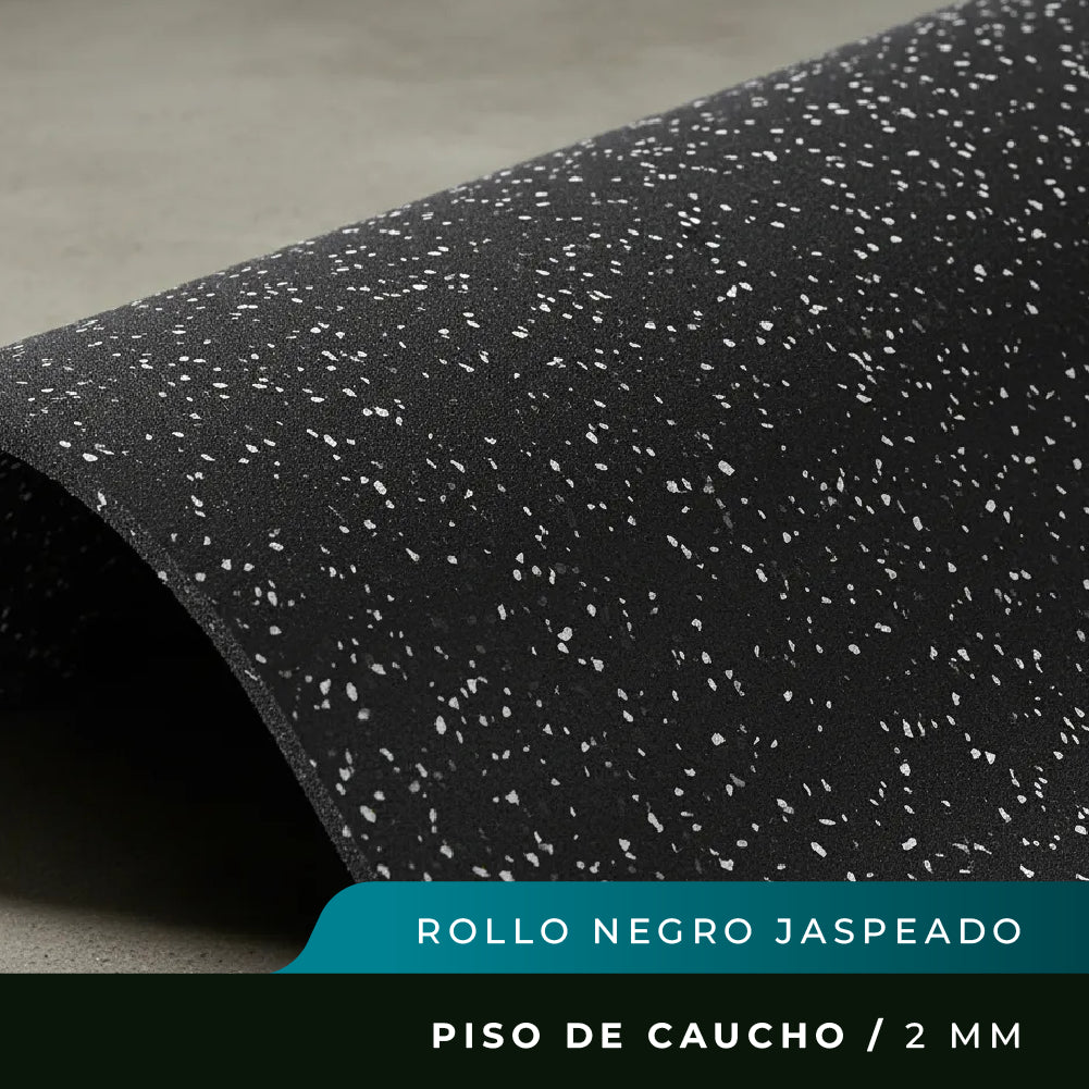 Piso de Caucho Rollo - Negro con Puntos - 2mm