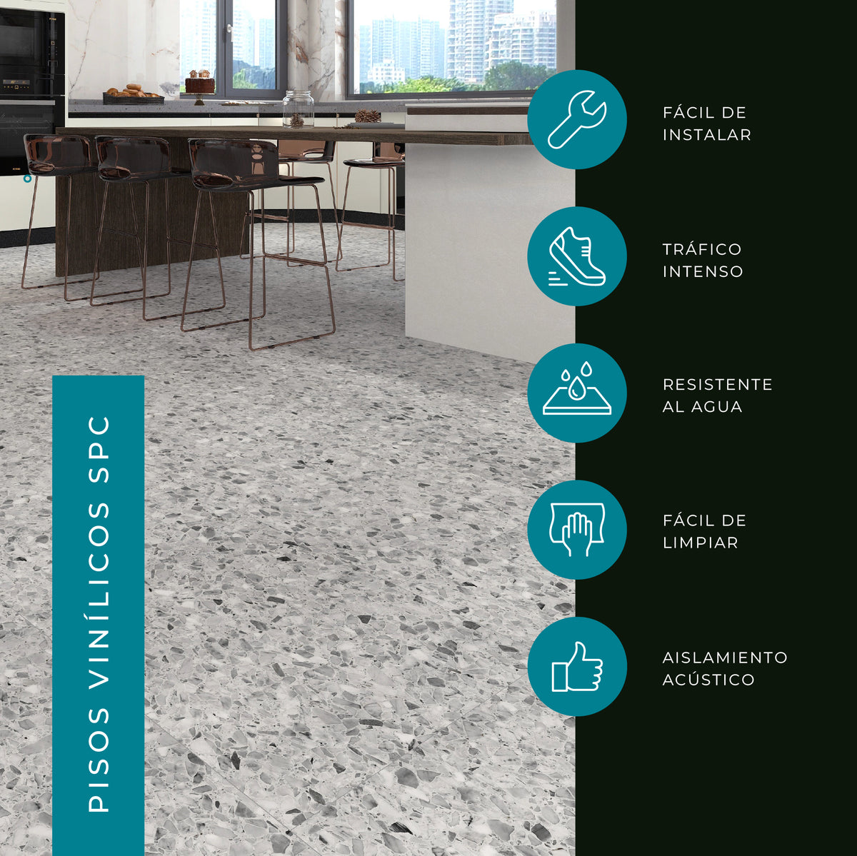 Piso Vinilico SPC Palmeta Plus - Terrazo 5mm