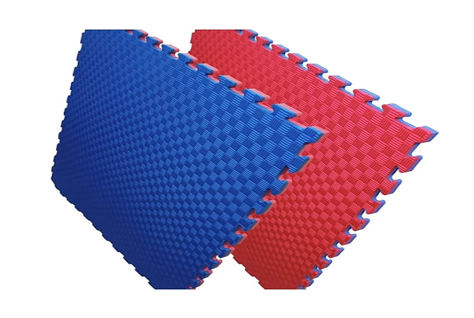 Pack x 10 Piso Tatami Goma Eva Premium 1mt X 1mt X 2 Cm Ancho Rojo - Azul