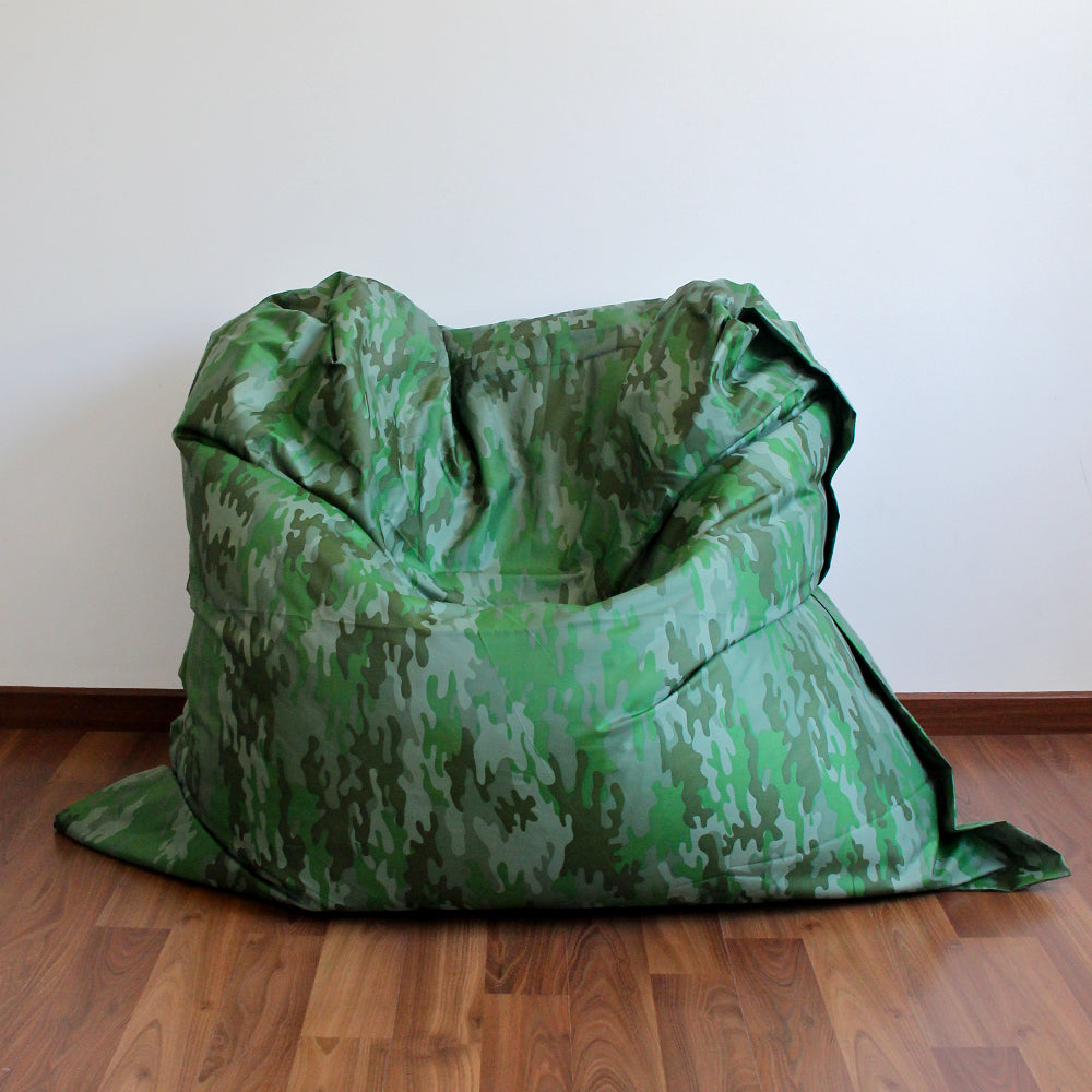 PUFF PERA VERDE CAMUFLADO TELA  IMPERMEABLE 1,40 x 1,40 mt